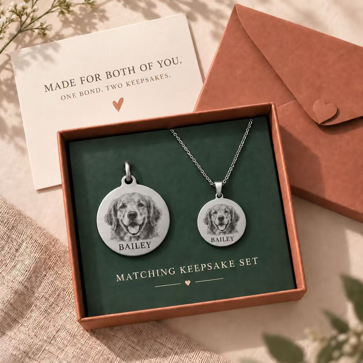Personalized Matching Pet Tag & Owner Necklace Gift Set