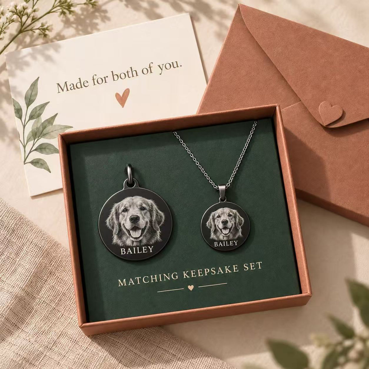 CustoID Tags,  Engraved Dog and Cat Tags with Photos and Addresses Double Plate Gift Box(Black version)